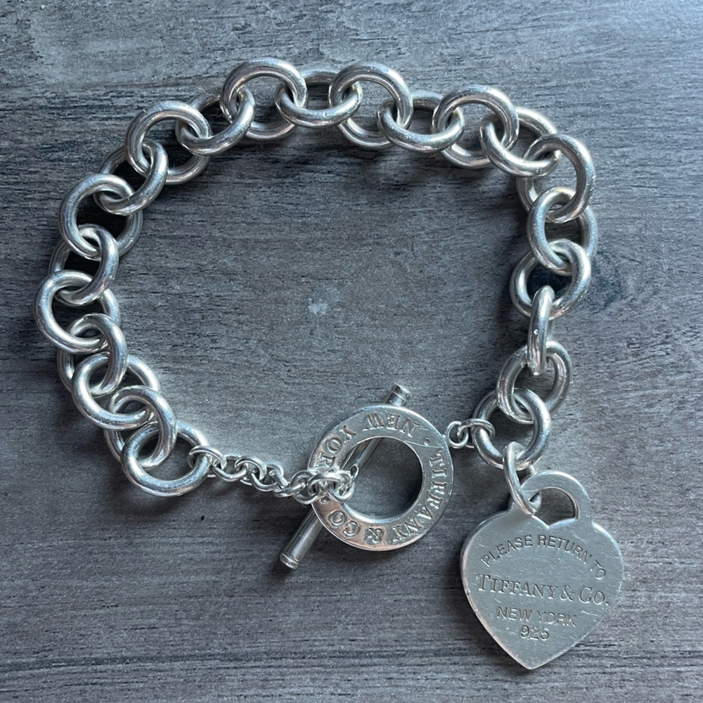Tiffany & Co. Silver Heart Tag Charm Bracelet 7”